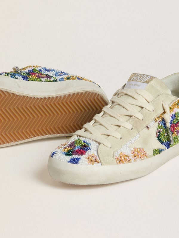 Super-Star Donna con perline multicolor e stella in suede color beige