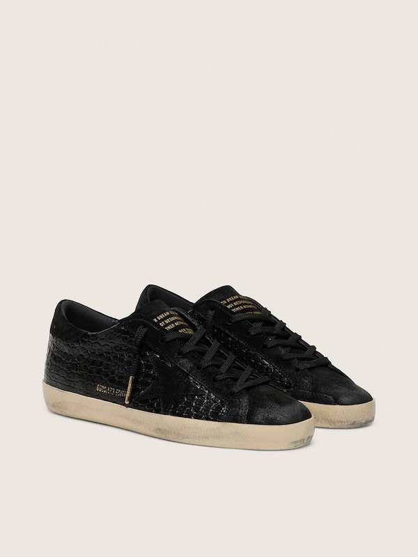 Golden Goose - Women's Super-Star LTD in black croc-print leather with black suede star and heel tab in 