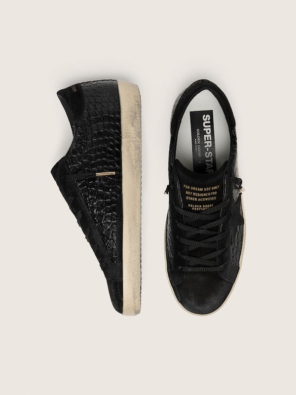 Golden Goose - Women's Super-Star LTD in black croc-print leather with black suede star and heel tab in 