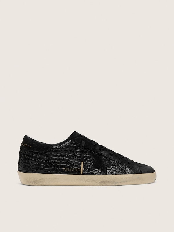 Golden Goose - Women's Super-Star LTD in black croc-print leather with black suede star and heel tab in 