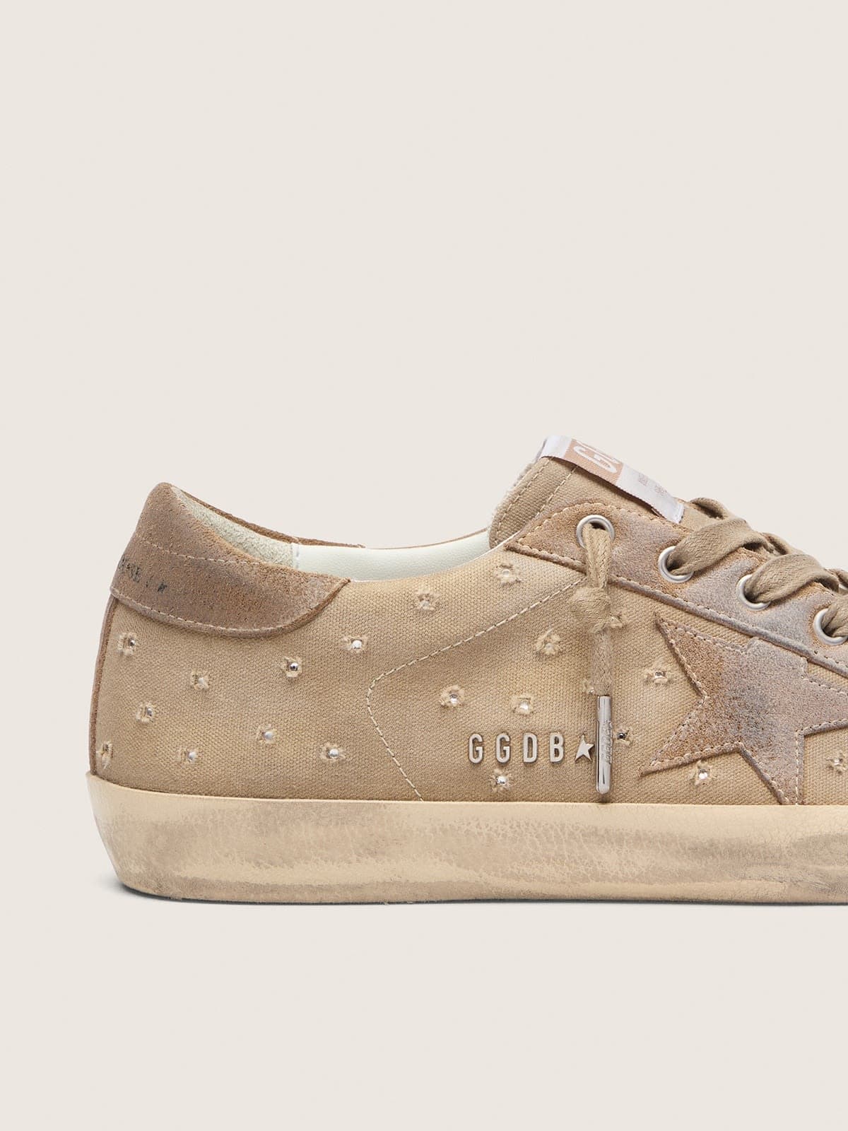 Golden Goose - Super-Star feminino de lona cor tabaco com estrela de suede e inser&ccedil;&otilde;es de cristais in 