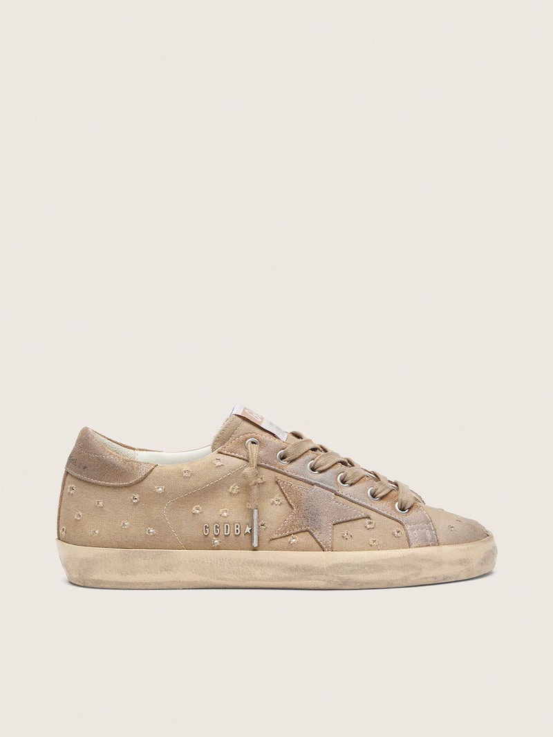 Women&rsquo;s Super-Star in tobacco canvas with suede star and crystal inserts
