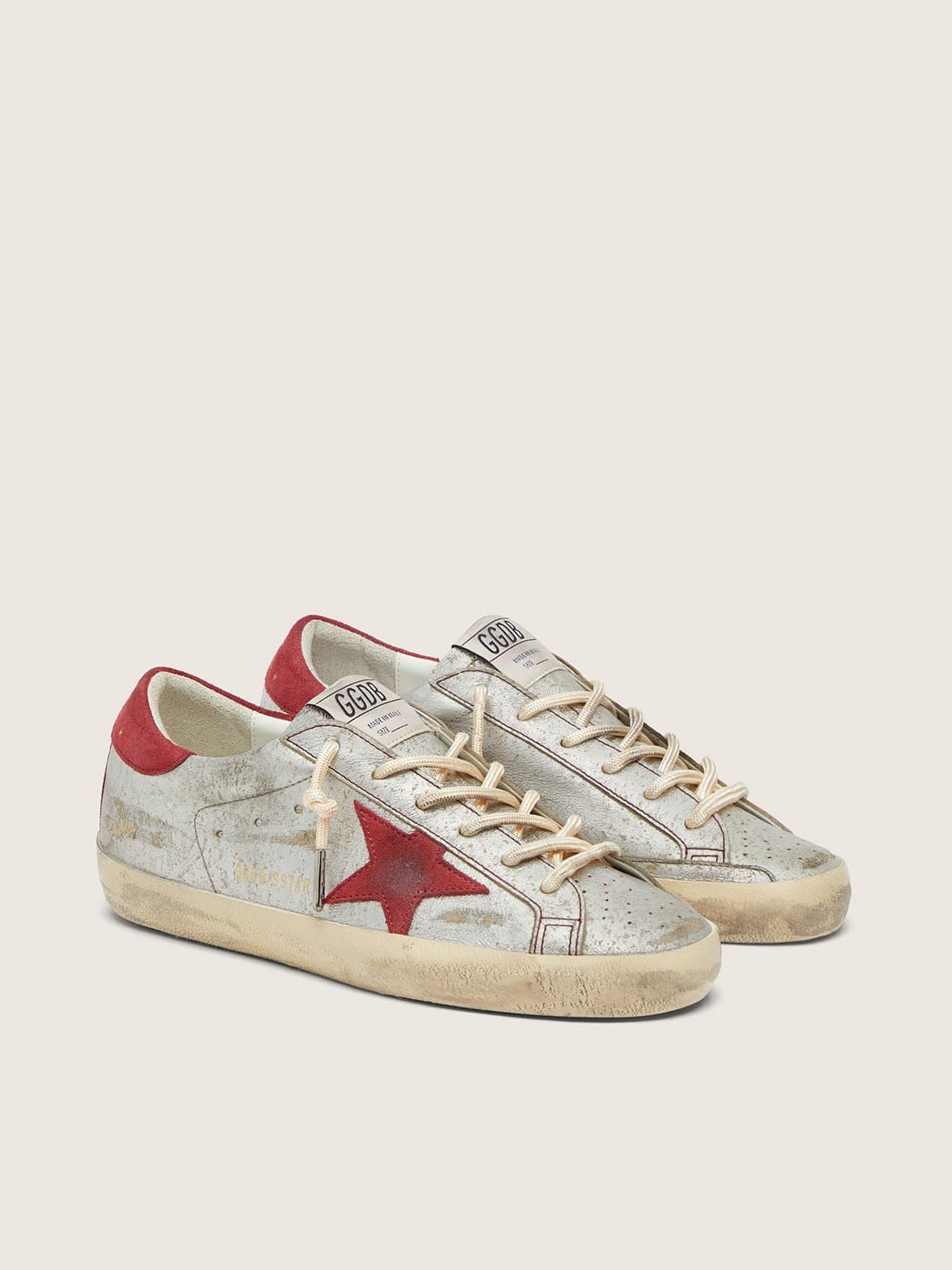Women&rsquo;s Super-Star LTD in metallic silver leather with red suede star