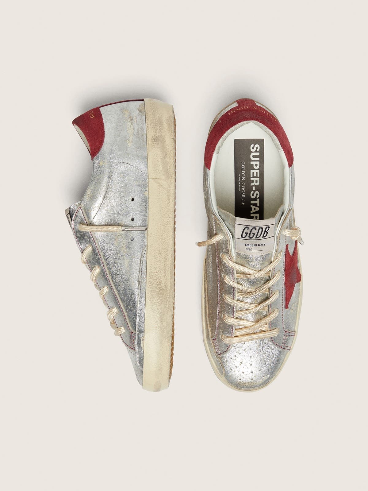 Women&rsquo;s Super-Star LTD in metallic silver leather with red suede star