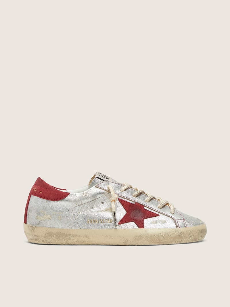 Women&rsquo;s Super-Star LTD in metallic silver leather with red suede star