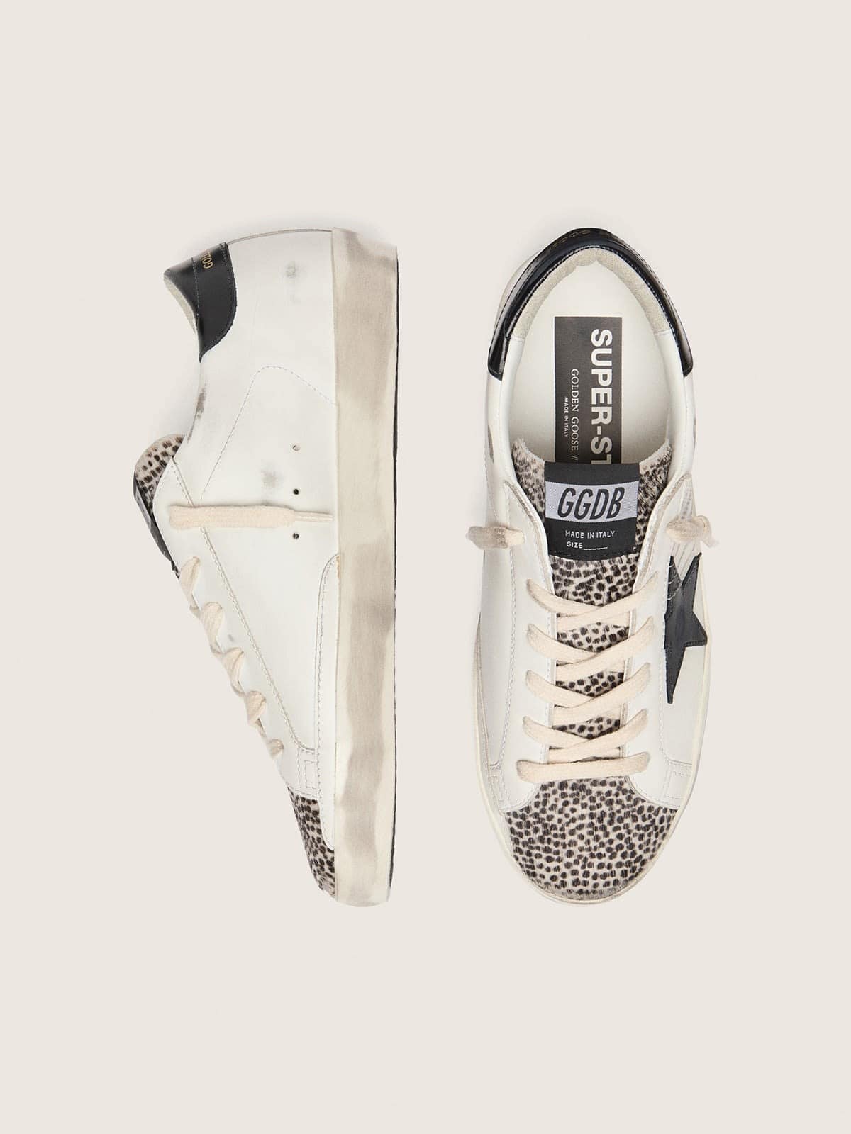 Women's Super-Star LTD in white leather with black star and pony