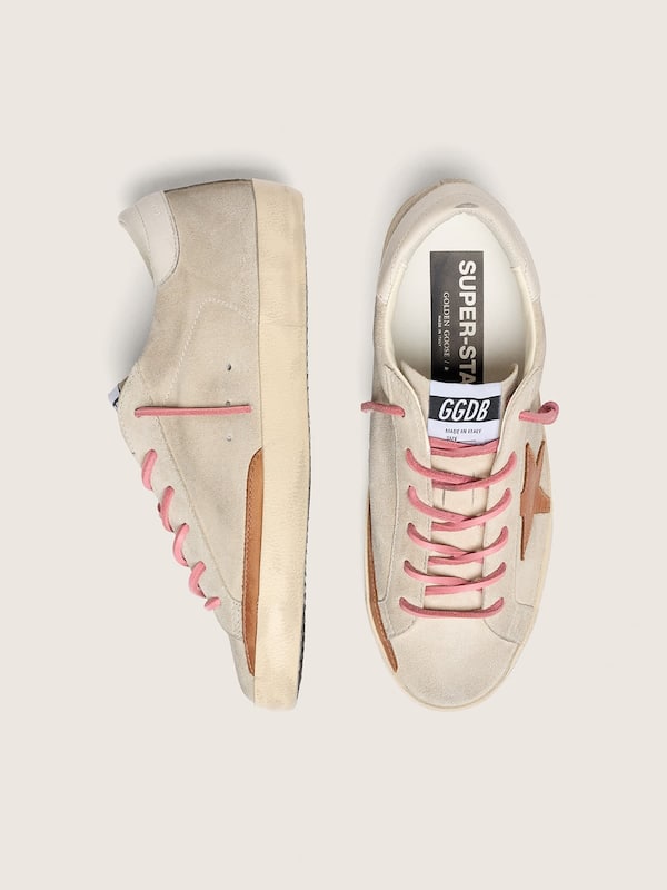 Women&rsquo;s Super-Star LTD in pearl suede with brick-red star and embroidery