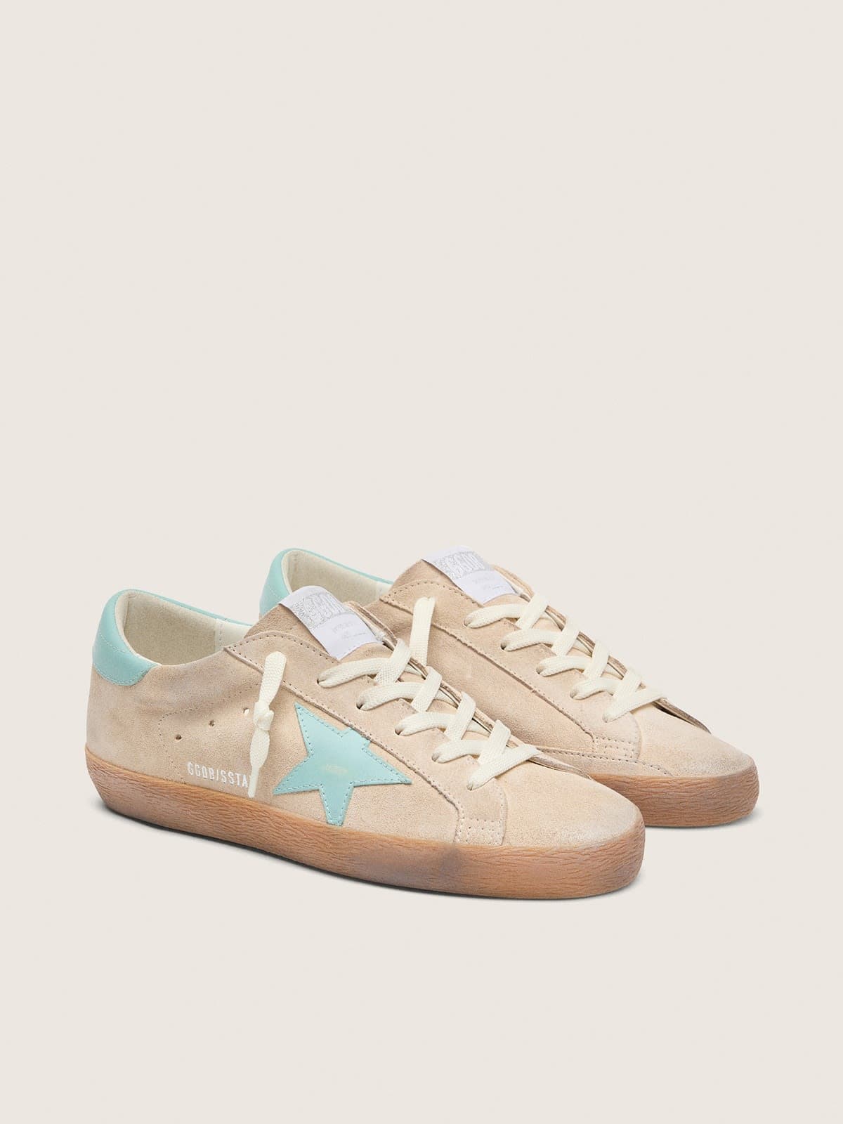 Golden Goose - Super-Star de mujer de ante beige con estrella verde agua in 