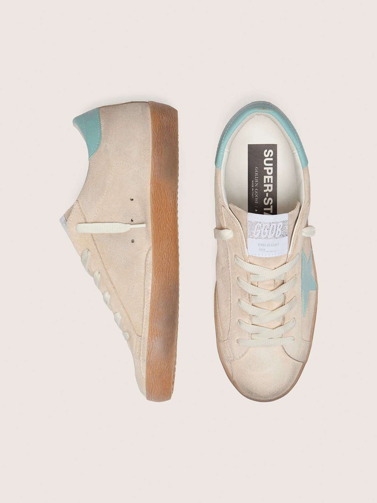 Golden Goose - Super-Star de mujer de ante beige con estrella verde agua in 