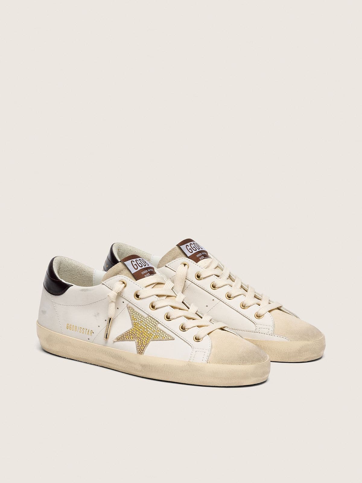 Golden Goose - Super-Star donna in pelle bianca con stella Swarovski oro in 