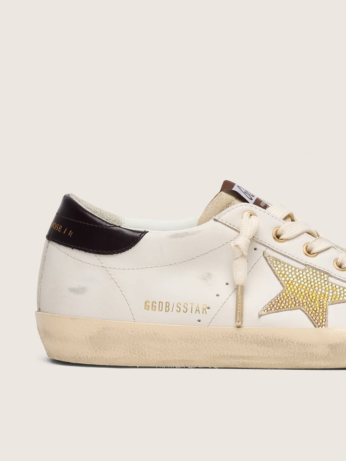 Golden Goose - Super-Star donna in pelle bianca con stella Swarovski oro in 