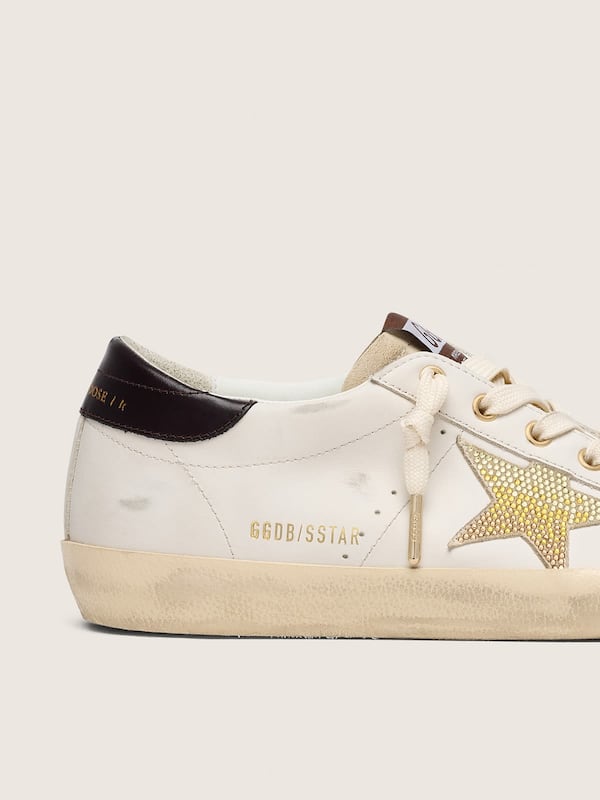 Golden Goose - Women's Super-Star in white leather with gold Swarovski star in 