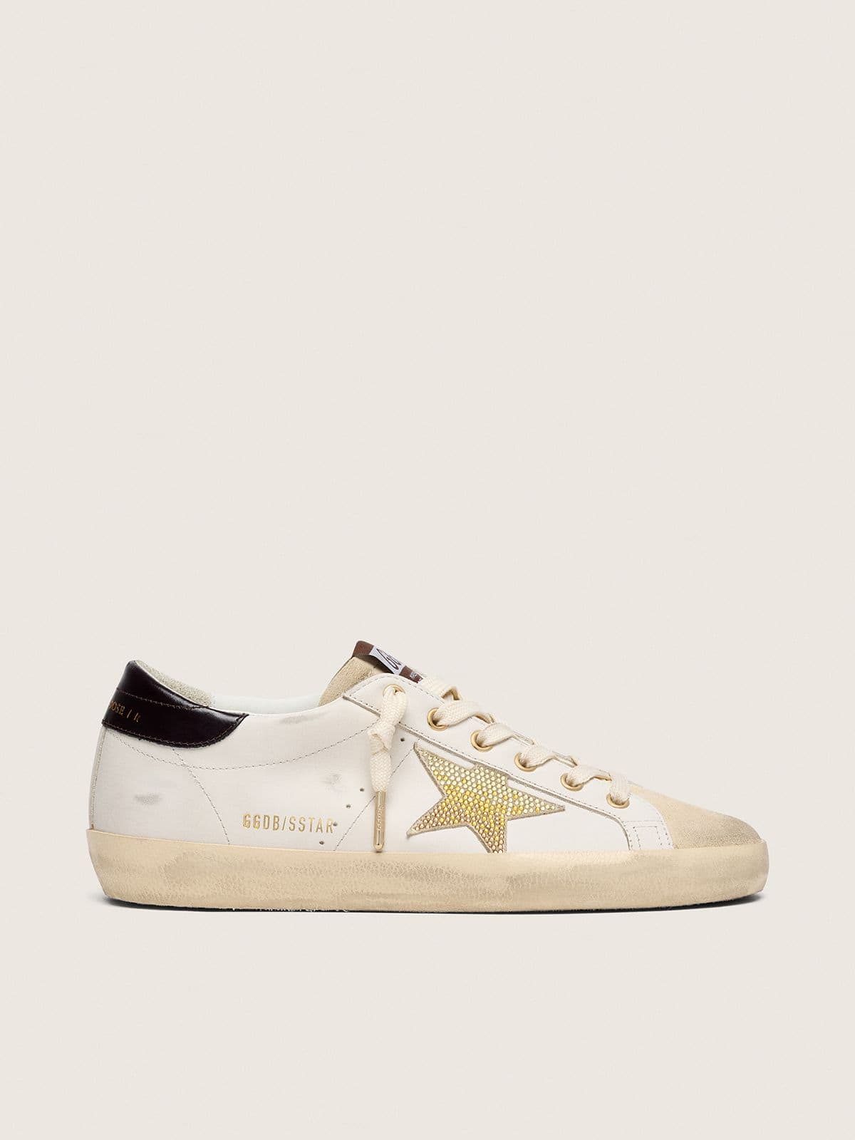 Golden Goose - Super-Star donna in pelle bianca con stella Swarovski oro in 