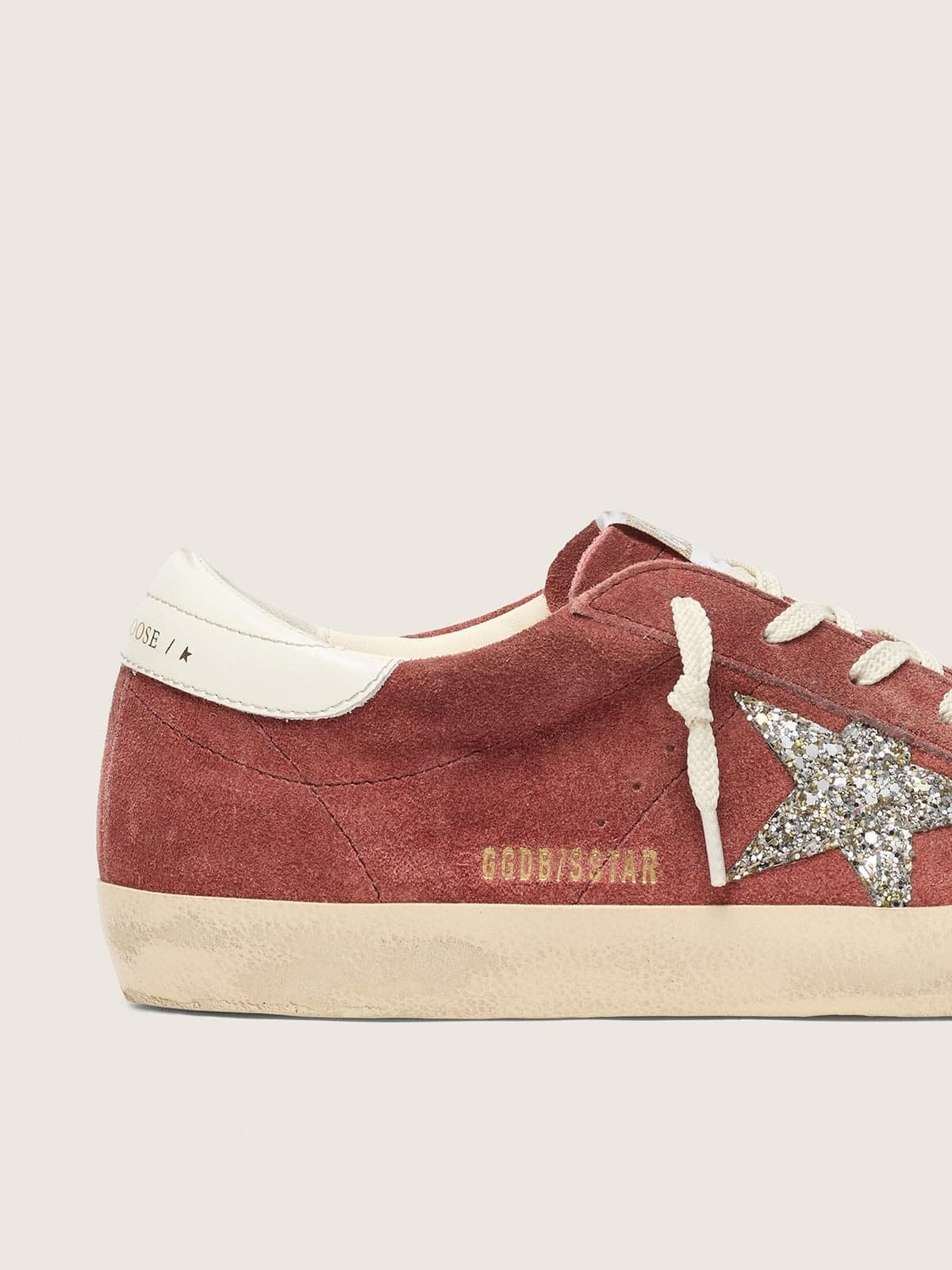 Golden Goose - Super-Star donna in suede rosso ruggine con stella glitter argento in 