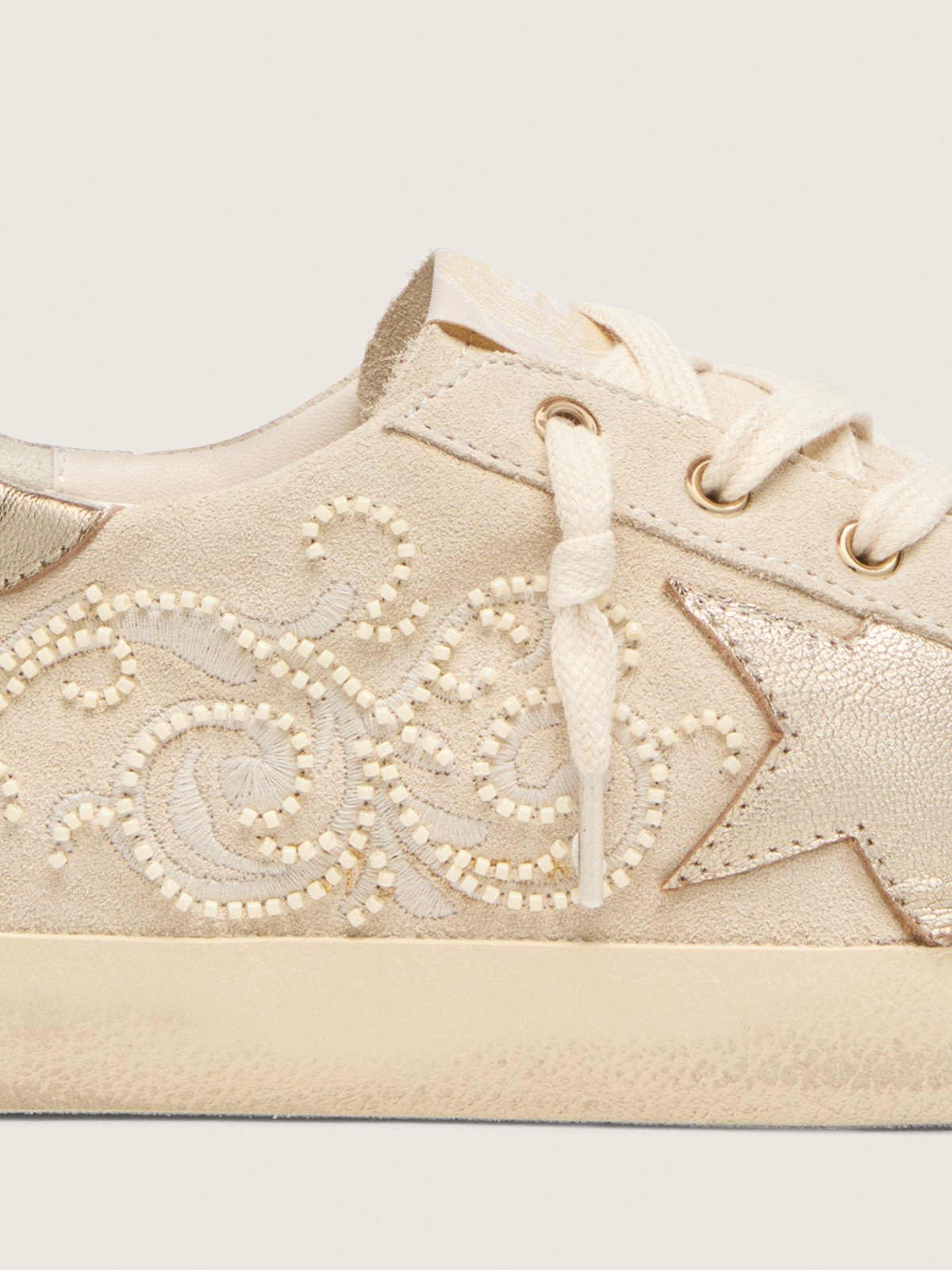 Women s Super Star LTD In Pearl Suede With Gold Star And Bead Embroidery women-s-super-star-ltd-in-pearl-suede-with-gold-star-and-bead-embroidery