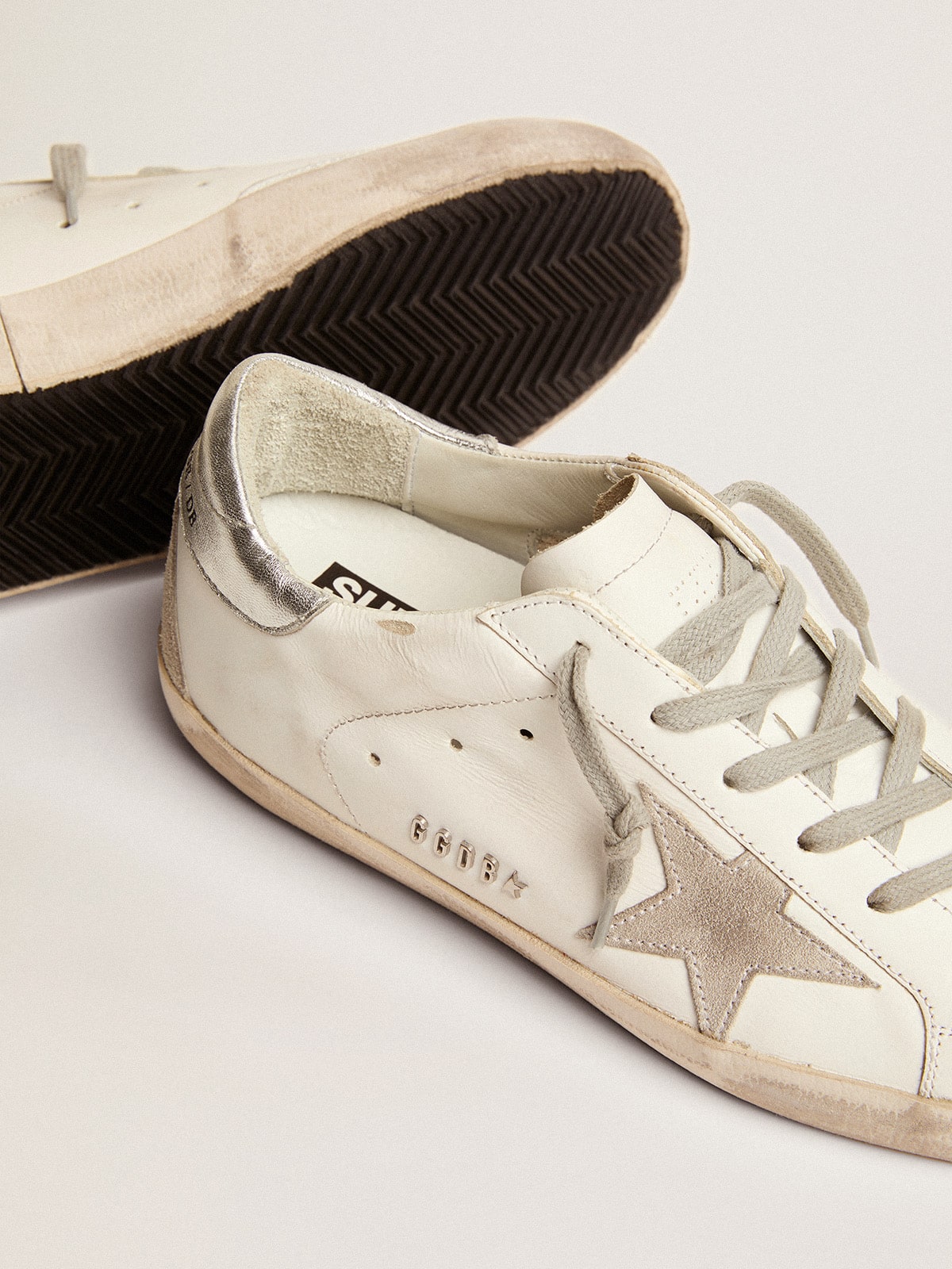 Women's Super-Star with silver heel tab and metal stud lettering | Golden  Goose