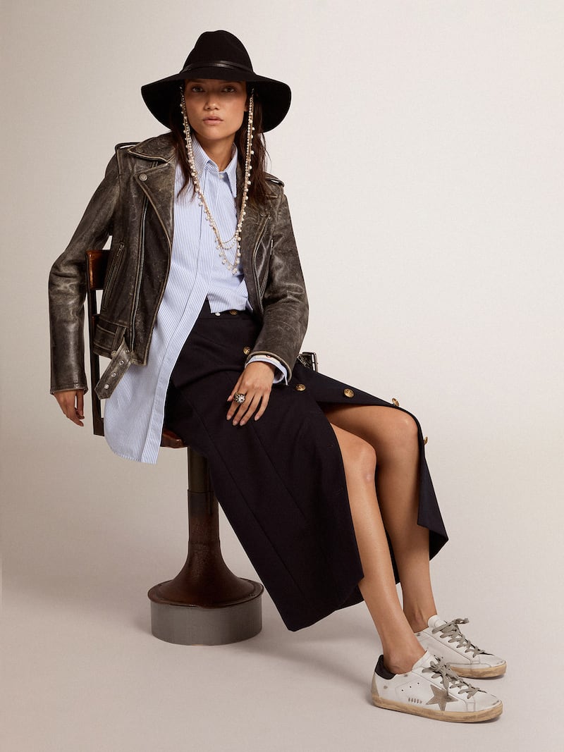 Golden Goose - Super-Star Donna con talloncino nero e metal studs lettering in 