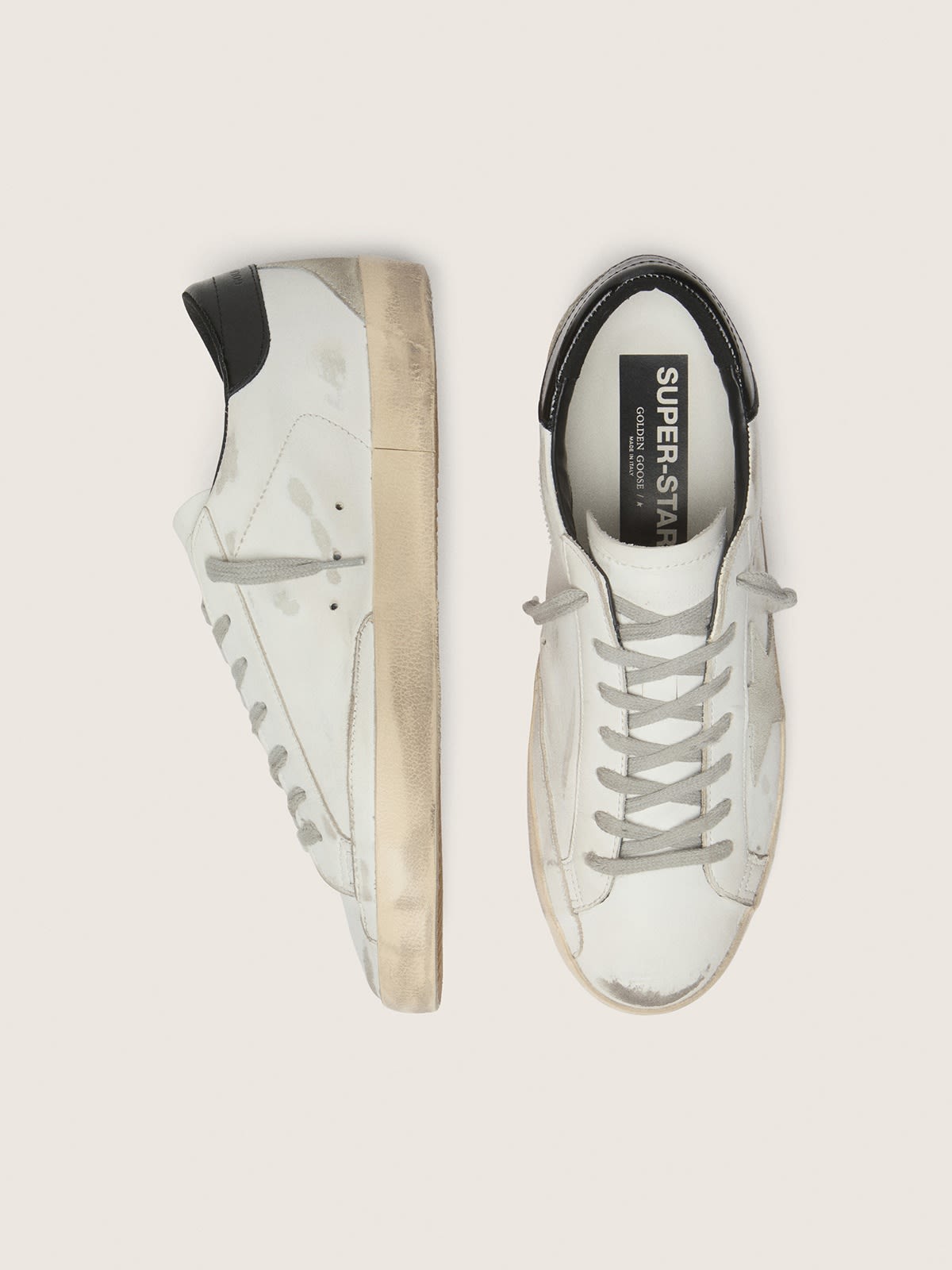 Women's Super-Star with black heel tab and metal stud lettering ...