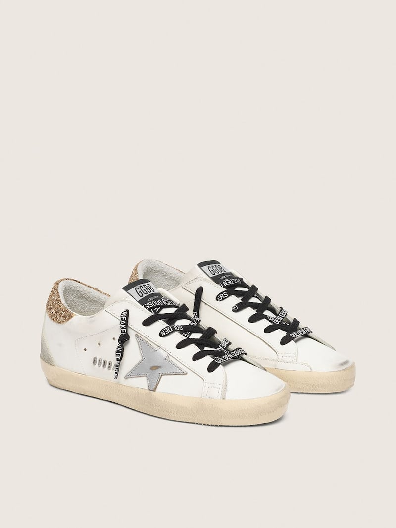 Golden Goose - Super-Star Donna bianche in pelle con talloncino glitter in 