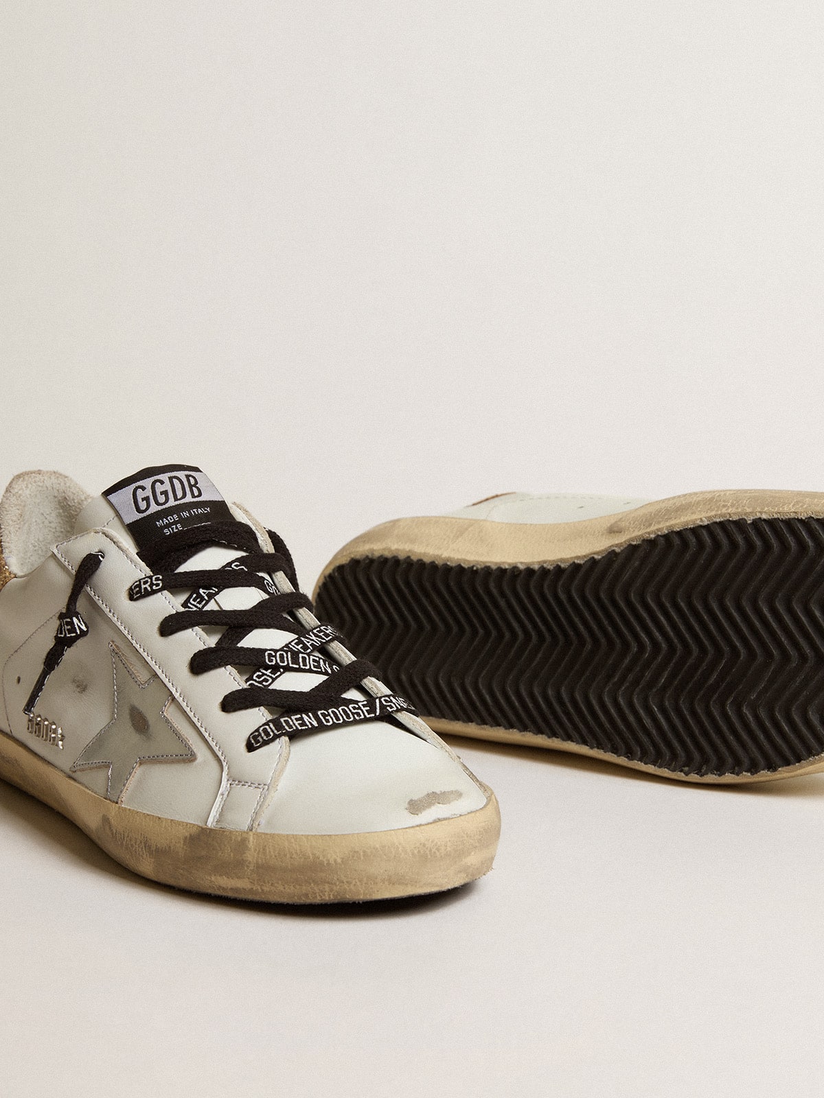 Women's white leather Super-Star sneakers with glittery heel tab | Golden  Goose