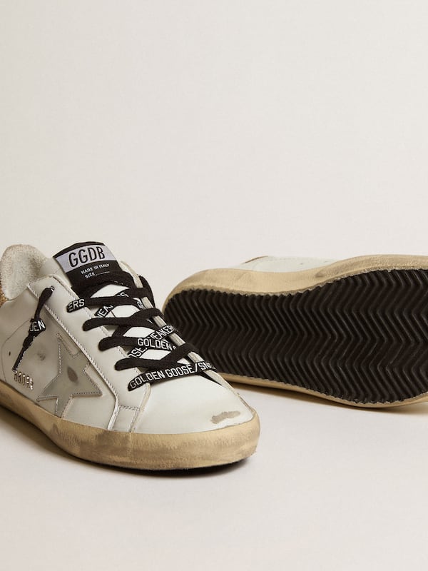 Golden Goose - Women's white leather Super-Star sneakers with glittery heel tab in 