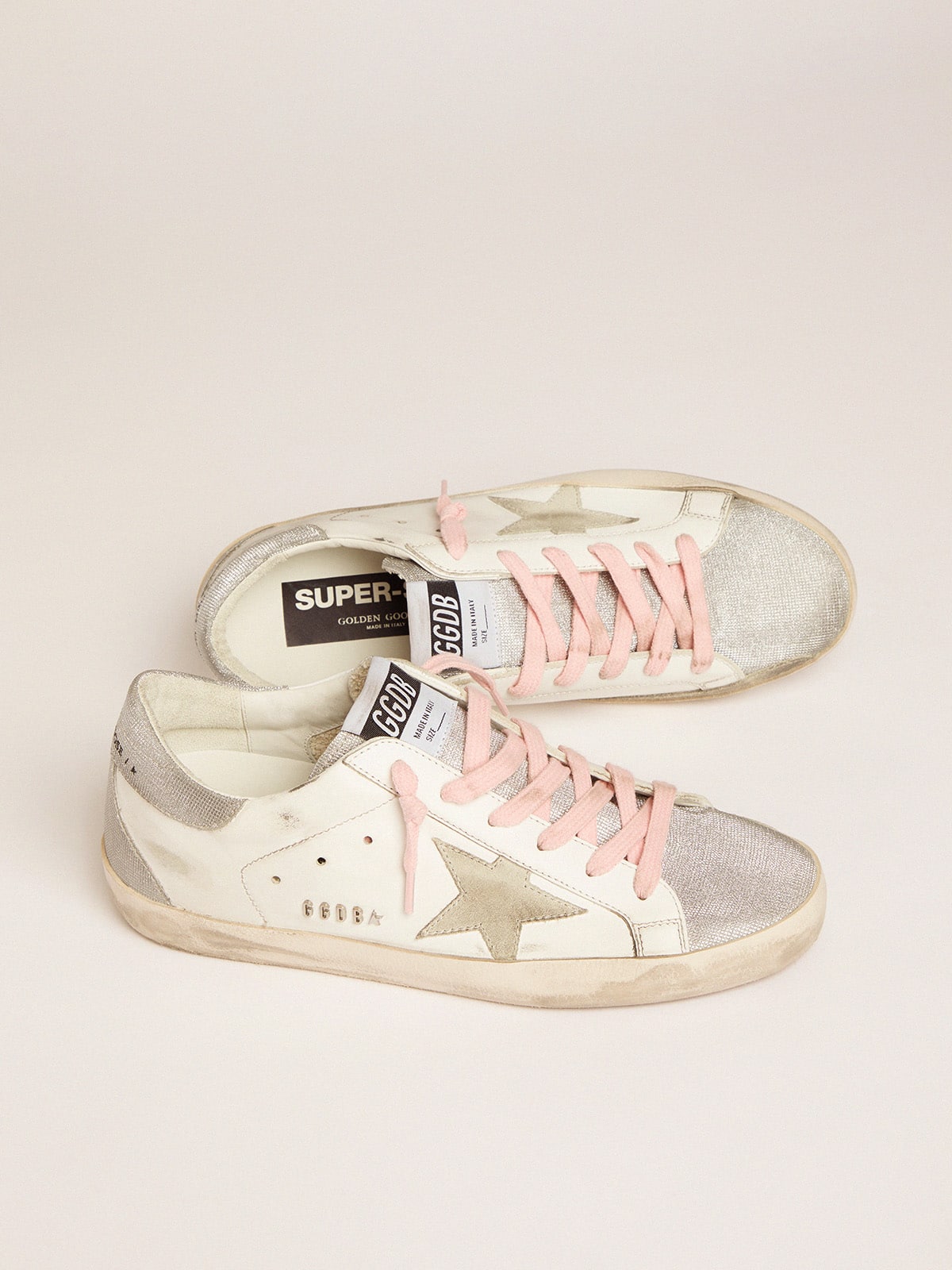 Golden Goose - Super-Star sneakers with silver glitter tongue and heel tab with checkered pattern in 