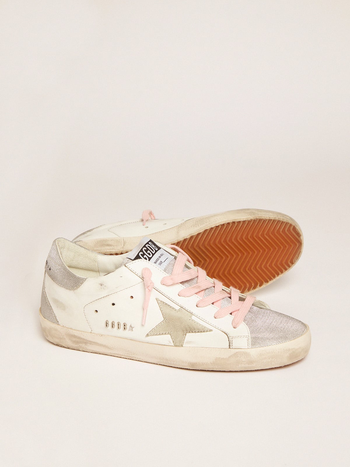 Golden Goose - Super-Star sneakers with silver glitter tongue and heel tab with checkered pattern in 