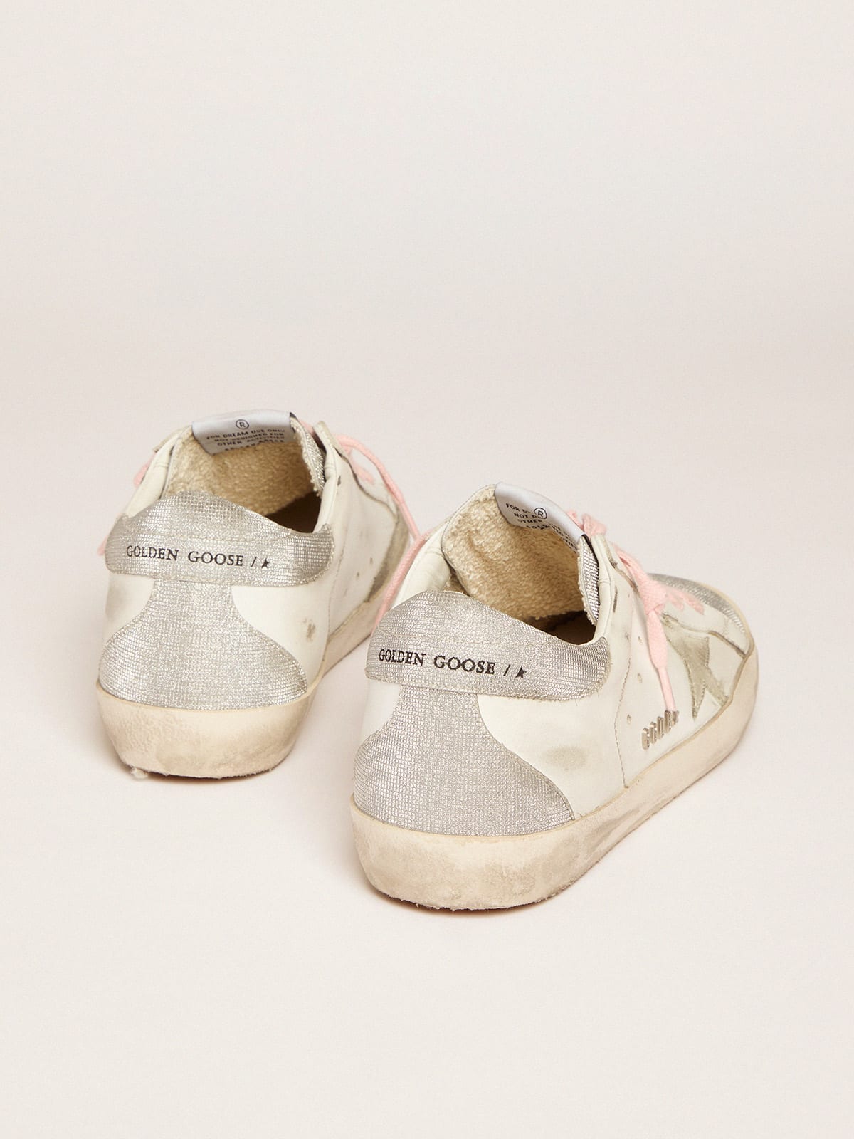 Golden Goose - Super-Star sneakers with silver glitter tongue and heel tab with checkered pattern in 