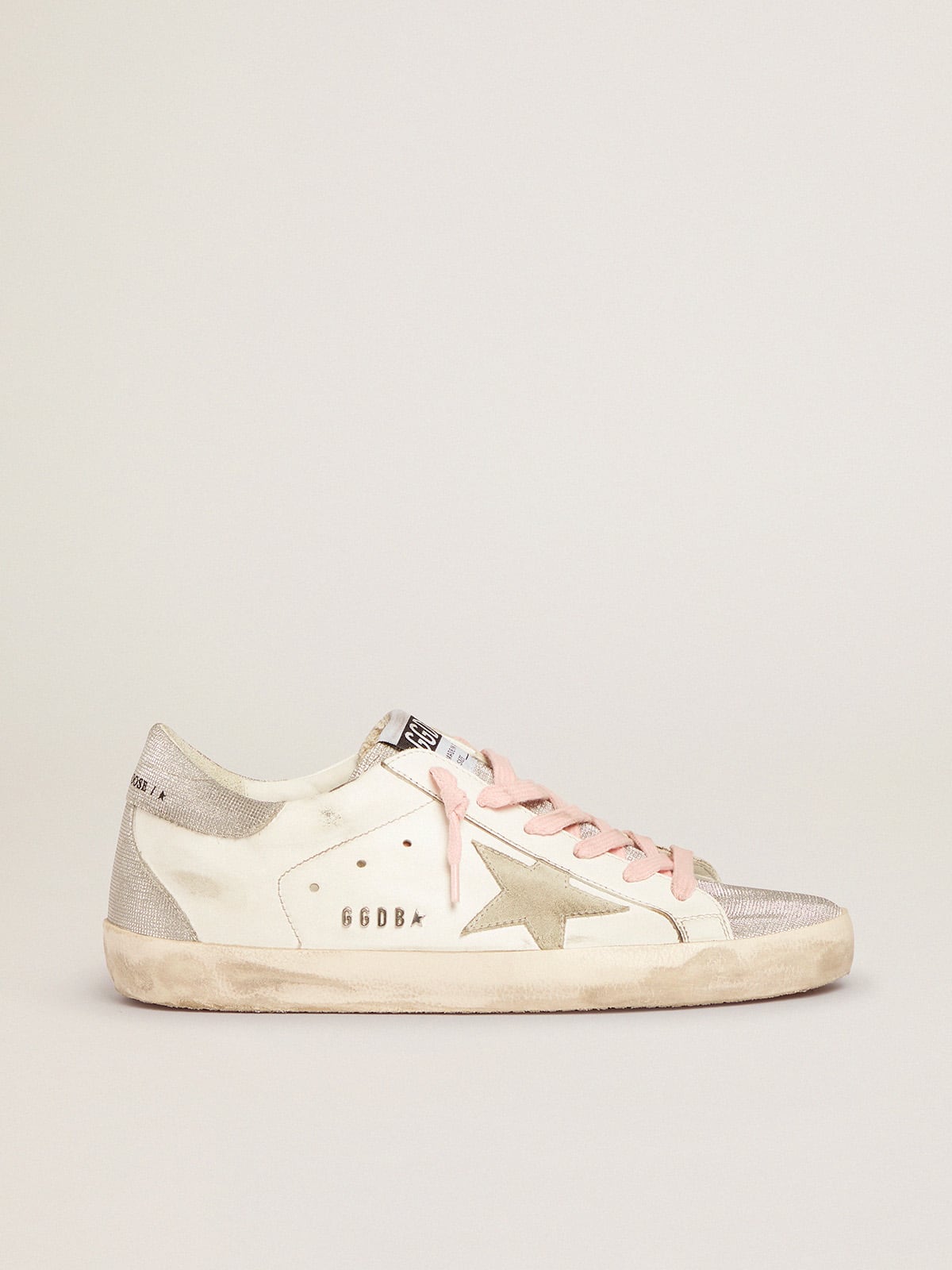 Golden Goose - Super-Star sneakers with silver glitter tongue and heel tab with checkered pattern in 