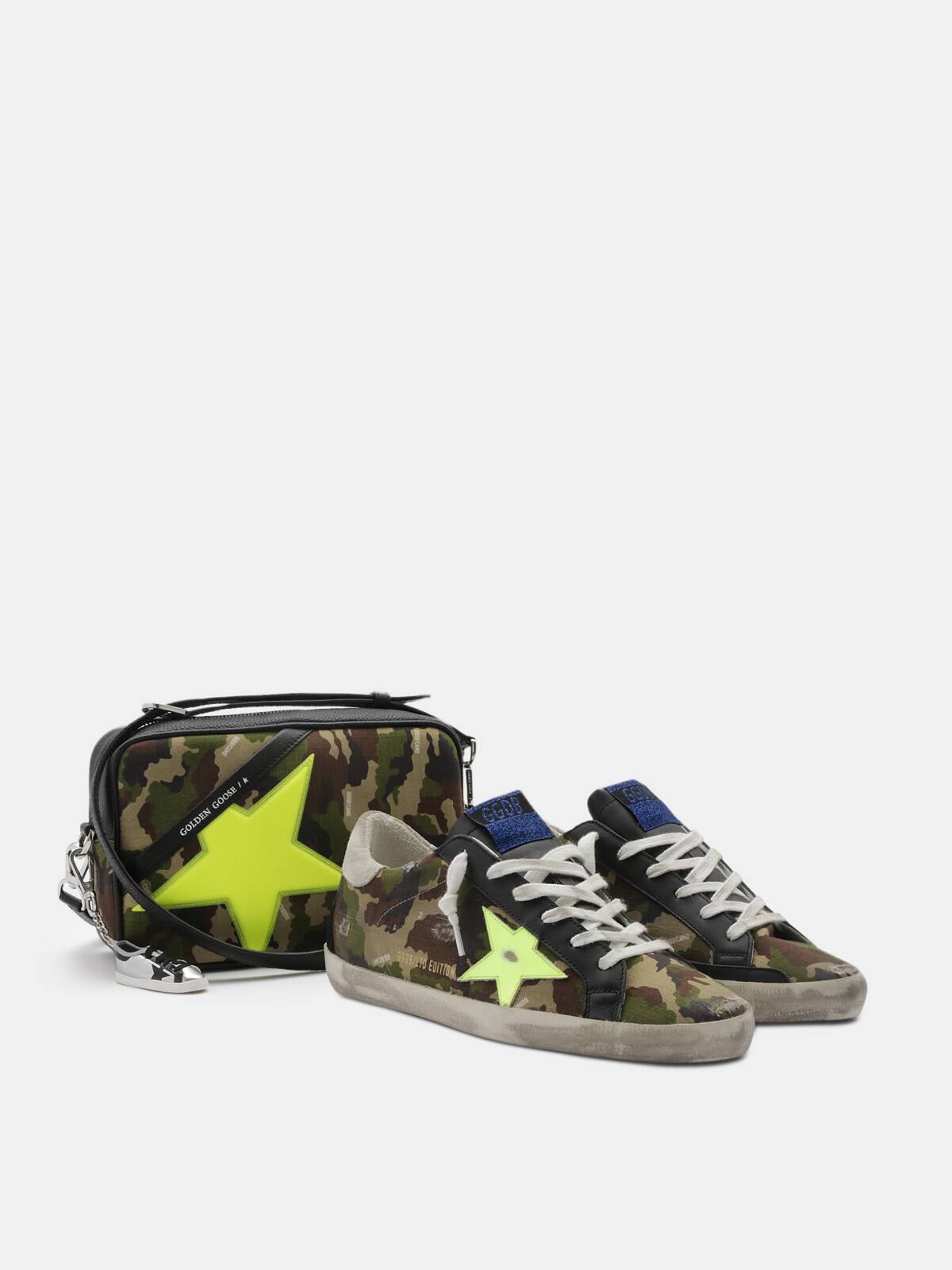 Golden Goose - Super-Star sneakers with camouflage upper and fluorescent-yellow leather star in 