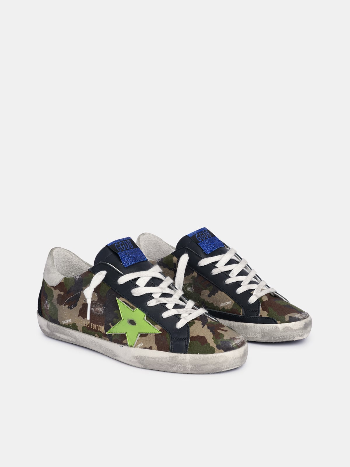 Golden Goose - Super-Star sneakers with camouflage upper and fluorescent-yellow leather star in 