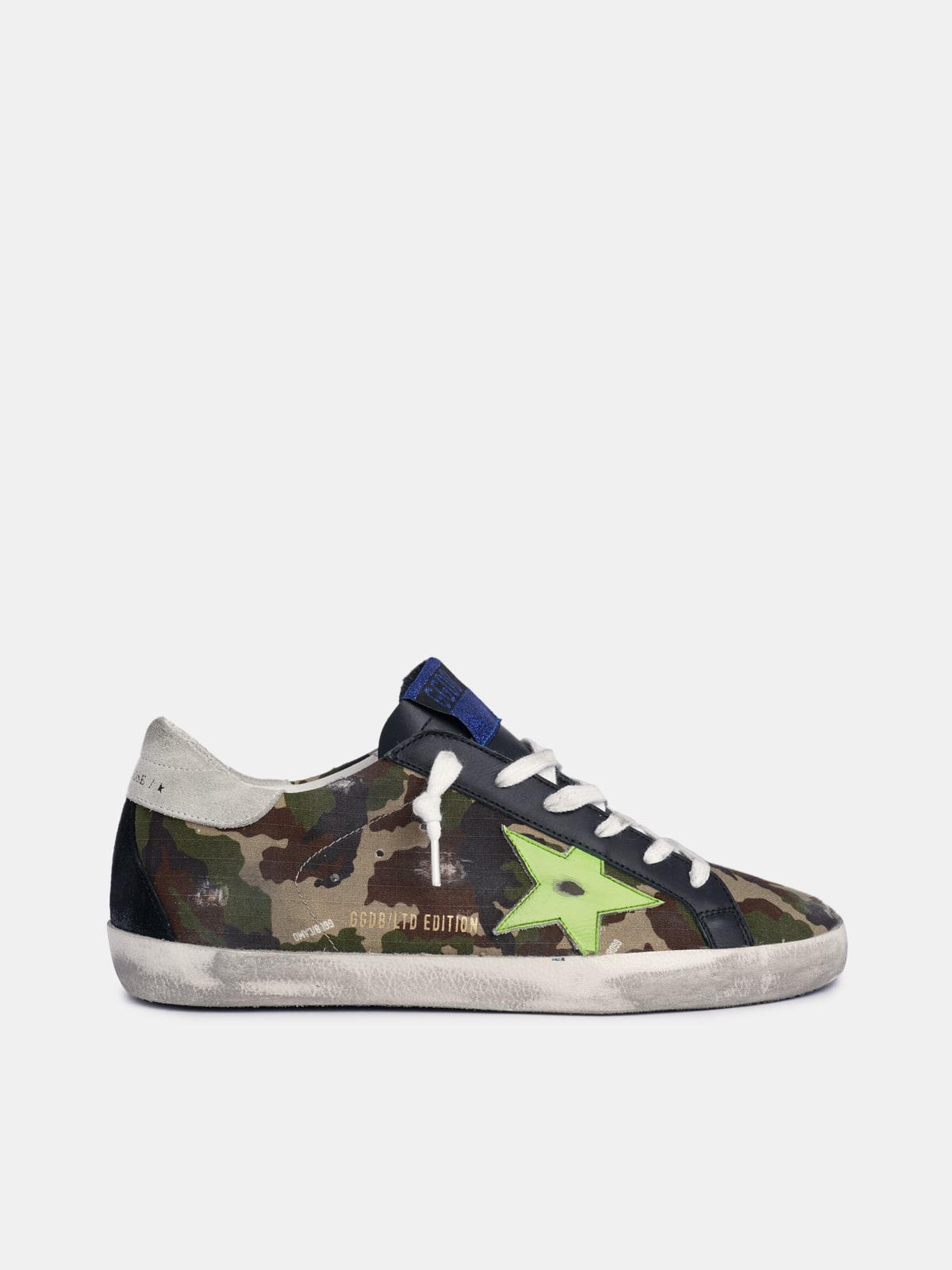 Golden Goose - Super-Star sneakers with camouflage upper and fluorescent-yellow leather star in 