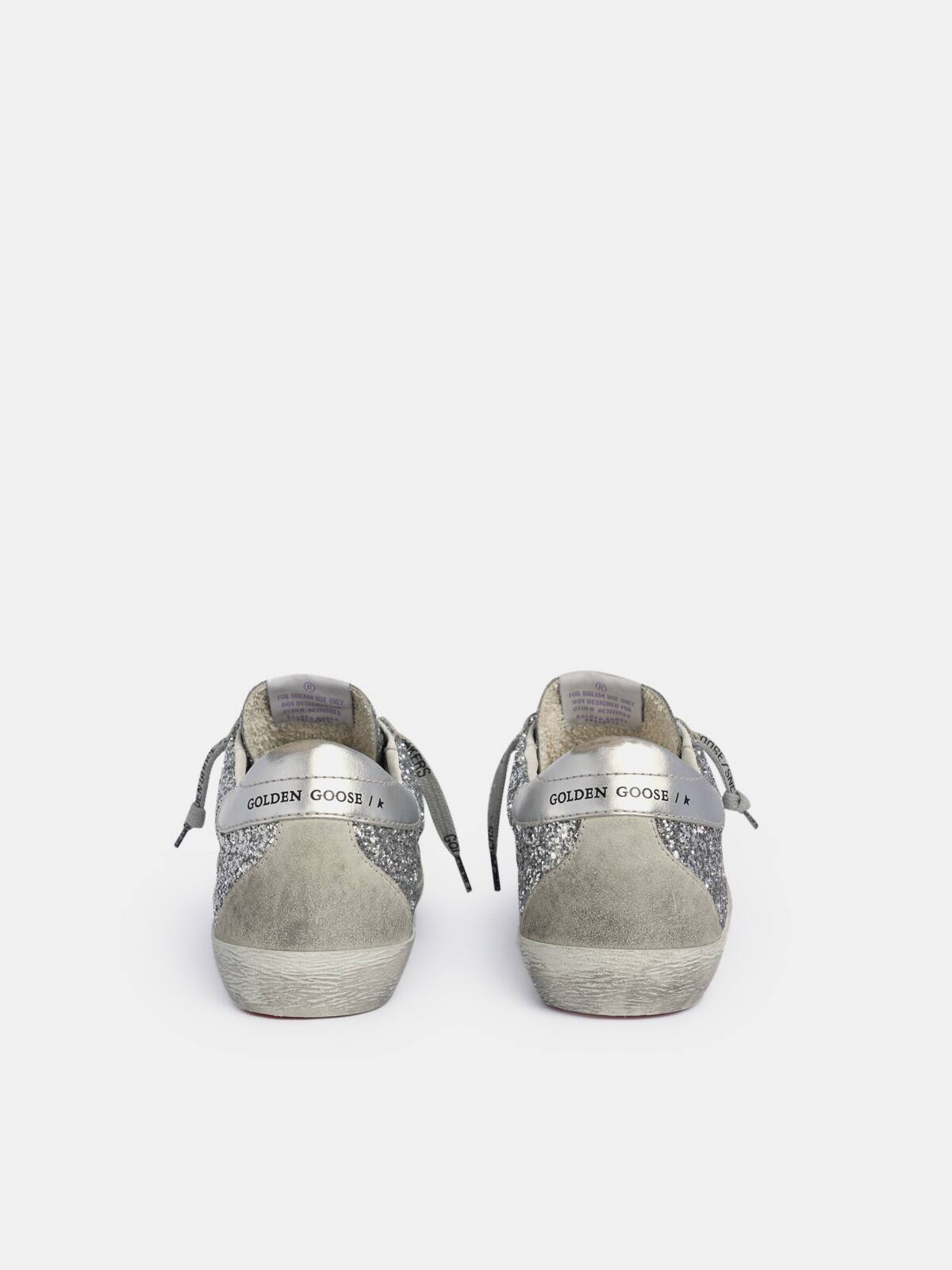 Golden Goose - Super-Star sneakers with silver glitter and leopard-print pony skin star in 