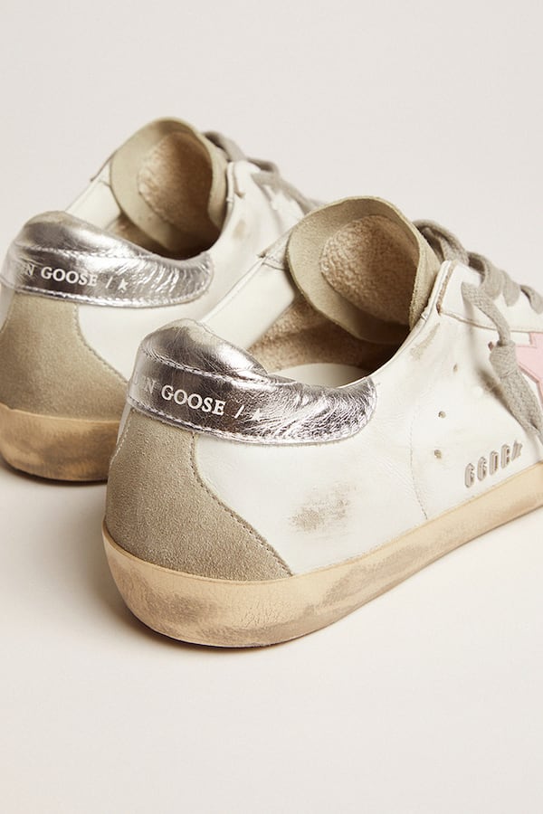 Golden Goose - Women's leather Super-Star with pink star and silver heel tab in 