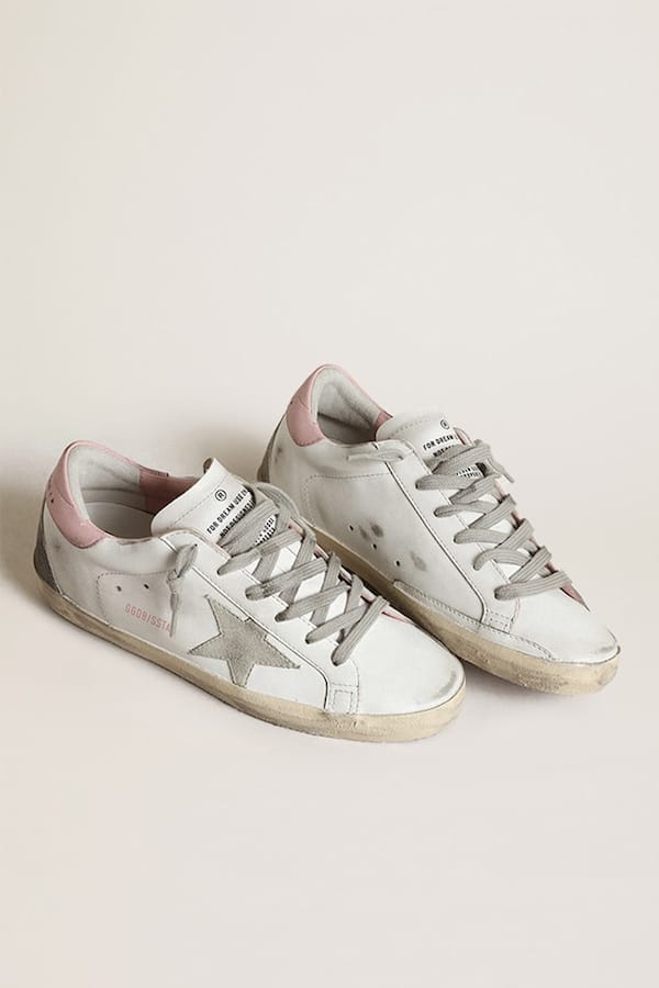 Golden Goose - Women's Super-Star with gray suede star and pink leather heel tab in 