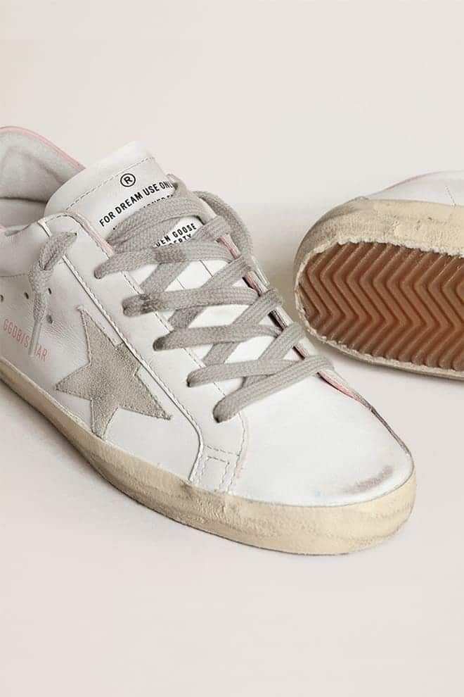 Super Star Donna con stella in suede grigio e talloncino in pelle rosa Golden Goose