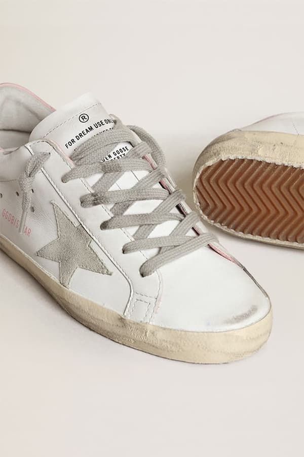 Golden Goose - Women's Super-Star with gray suede star and pink leather heel tab in 