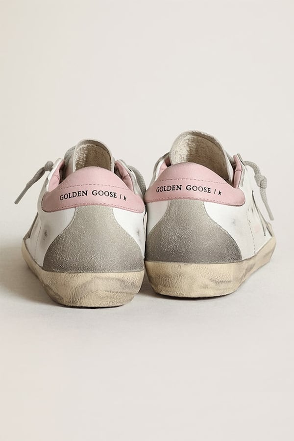 Golden Goose - Women's Super-Star with gray suede star and pink leather heel tab in 