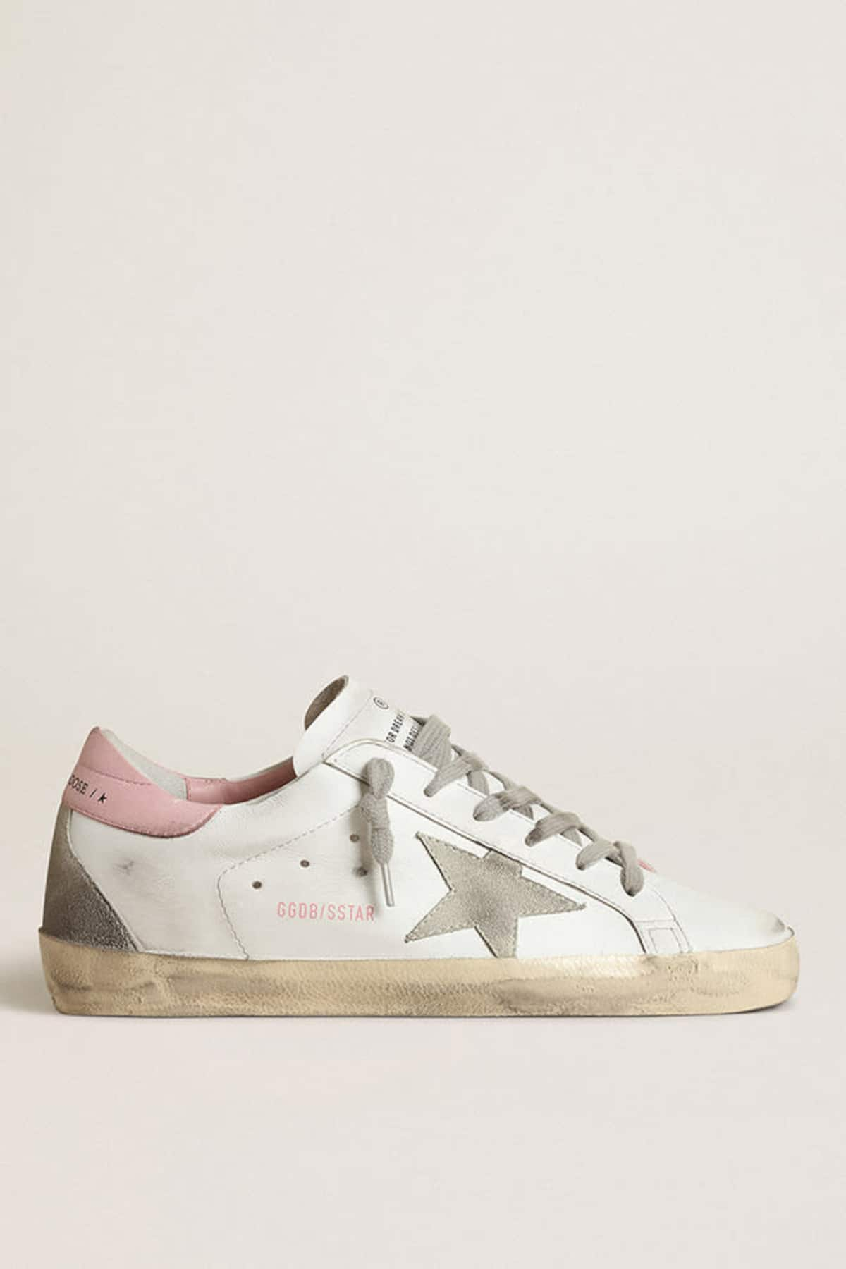 Golden Goose - Super-Star de mujer con estrella de ante gris y refuerzo del talón de piel rosa in 