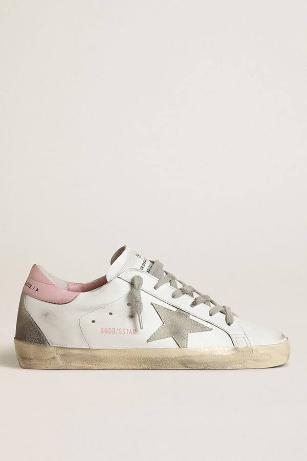 Golden Goose - Women's Super-Star with gray suede star and pink leather heel tab in 
