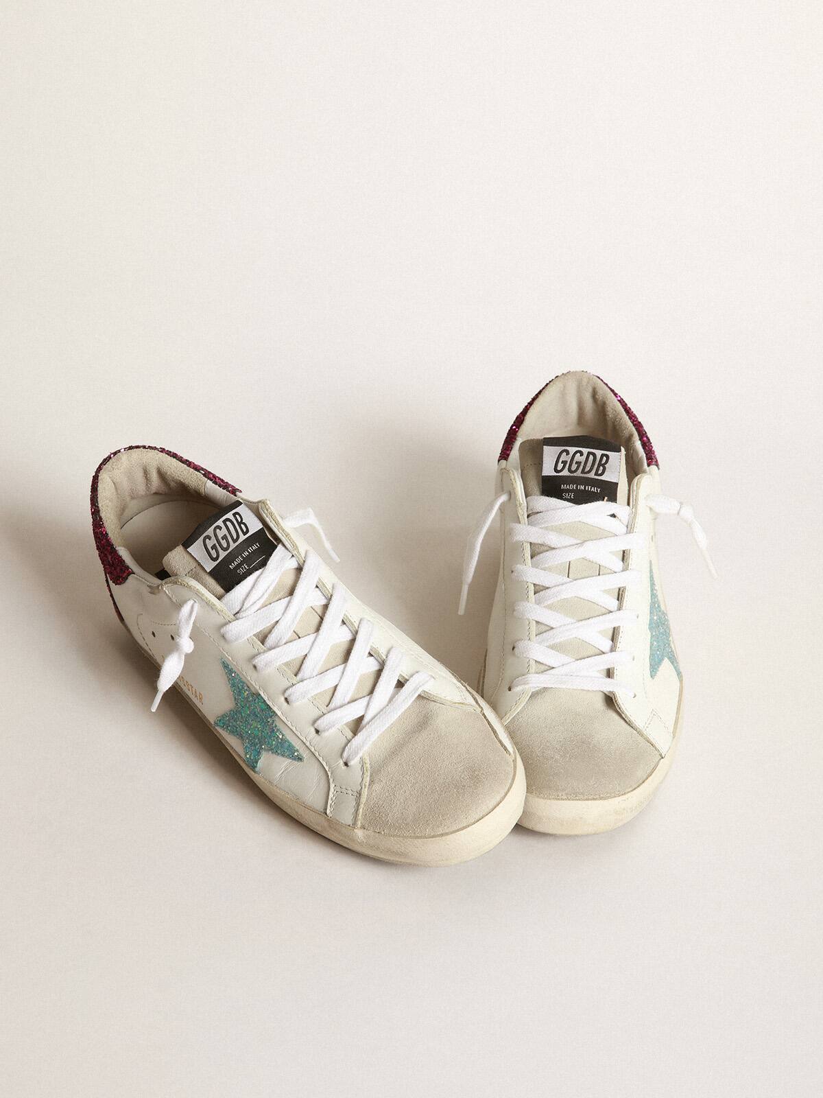 Golden Goose - Super-Star sneakers with light blue glitter star and purple glitter heel tab in 