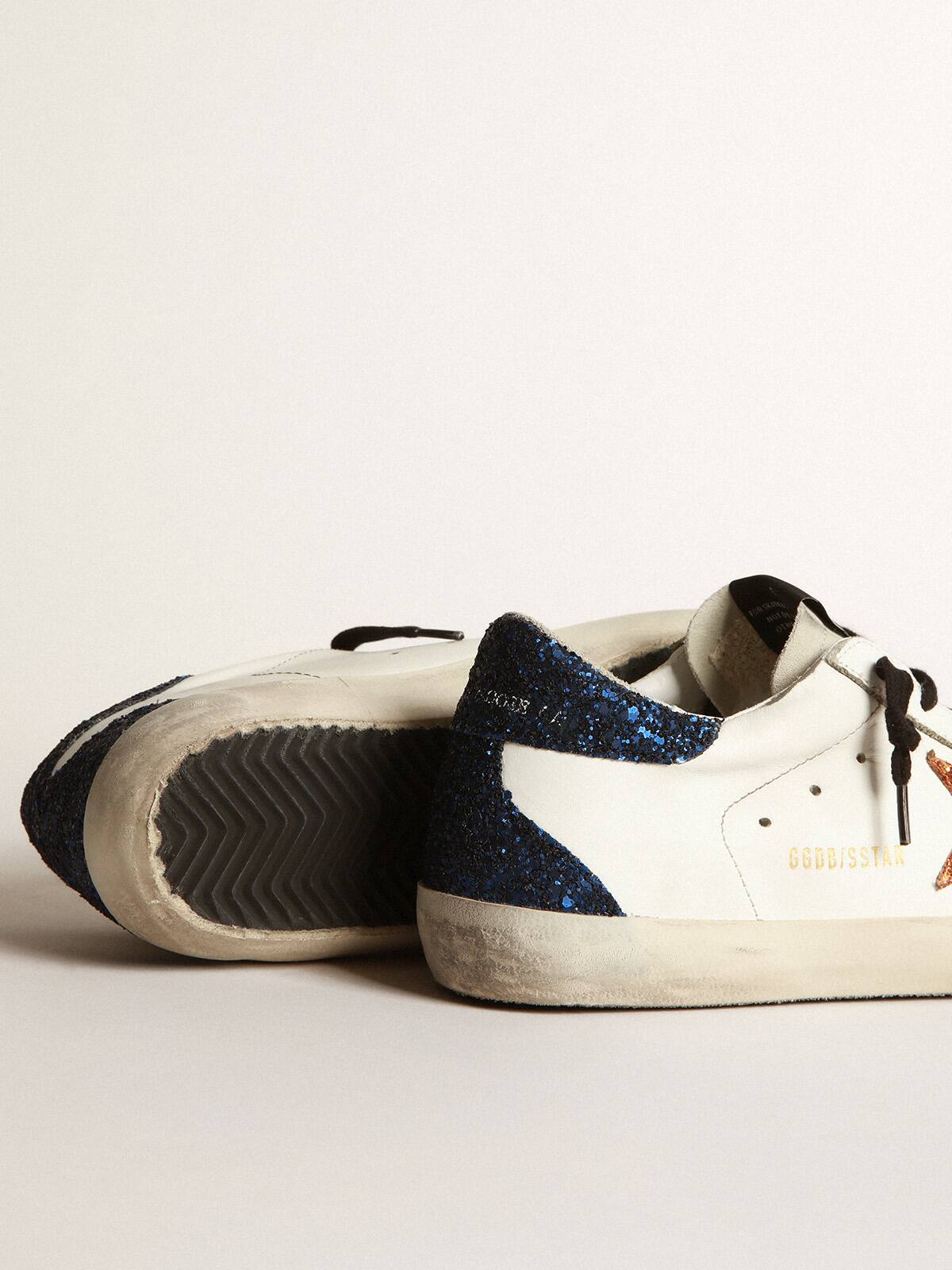 Golden Goose - Super-Star sneakers with peach-pink glitter star and blue glitter heel tab in 