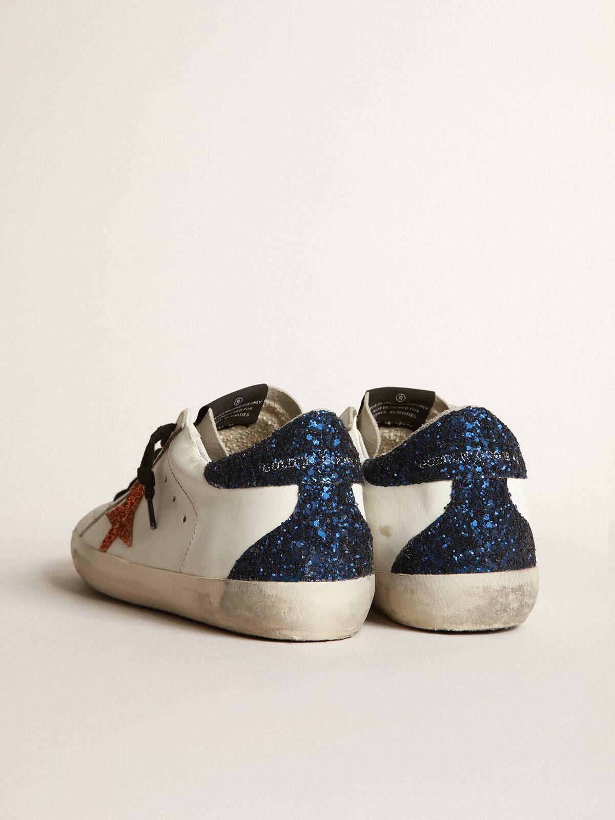 Golden Goose - Super-Star sneakers with peach-pink glitter star and blue glitter heel tab in 