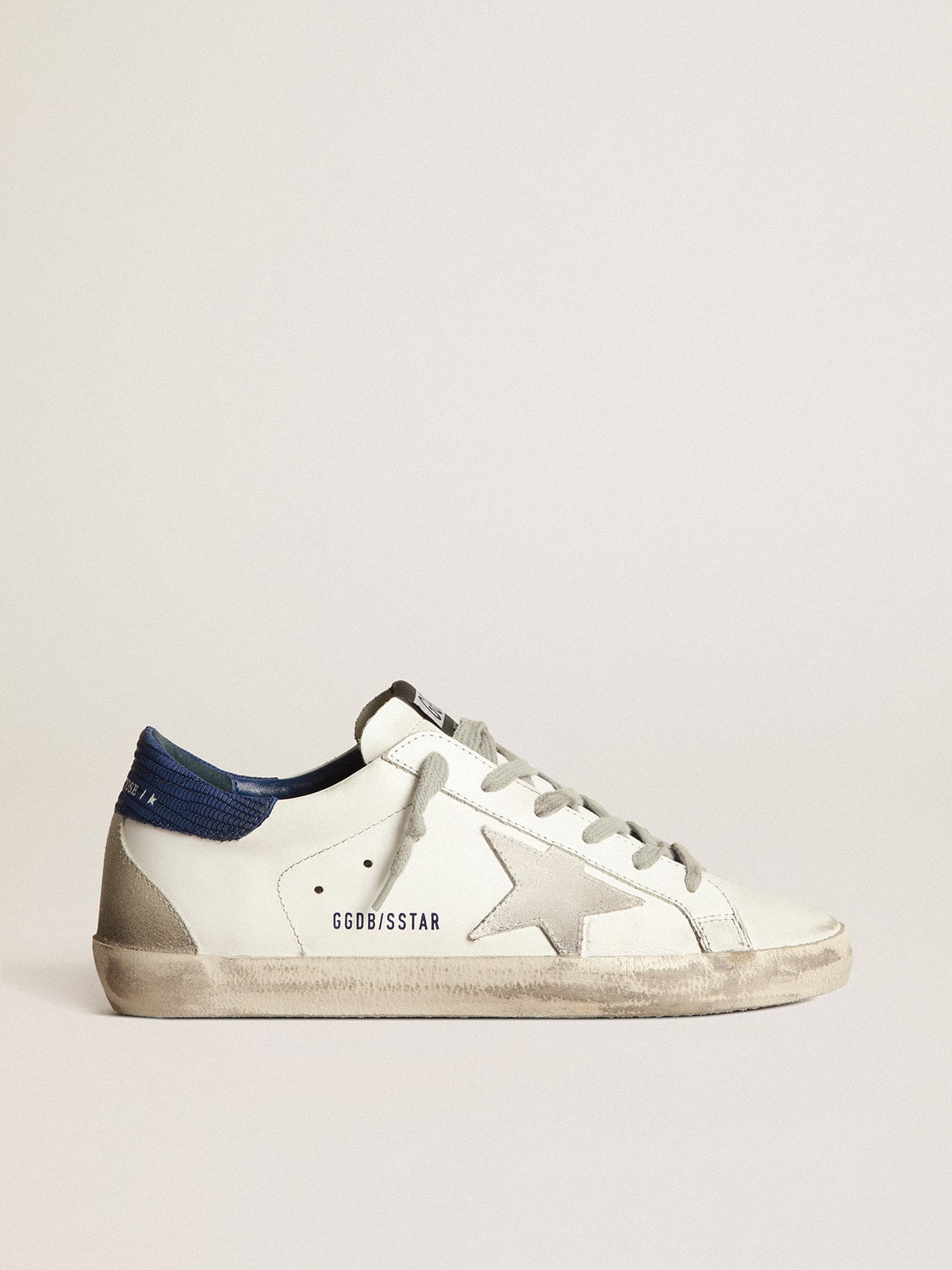 Golden Goose - Zapatillas deportivas Super-Star con estrella de ante blanco sucio y refuerzo del talón de nobuk azul con estampado lagarto in 