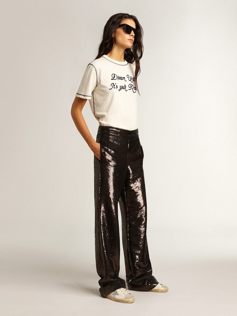 Golden Goose - Super-Star para mujer con estrella plateada brillante y tal&oacute;n con purpurina marr&oacute;n in 