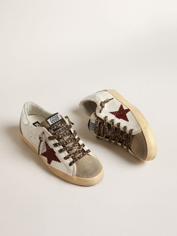 Golden Goose - Super-Star with burgundy glitter star and silver heel tab in 