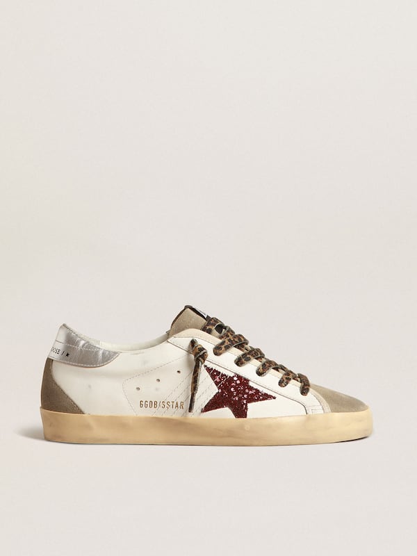 Golden Goose - Super-Star with burgundy glitter star and silver heel tab in 