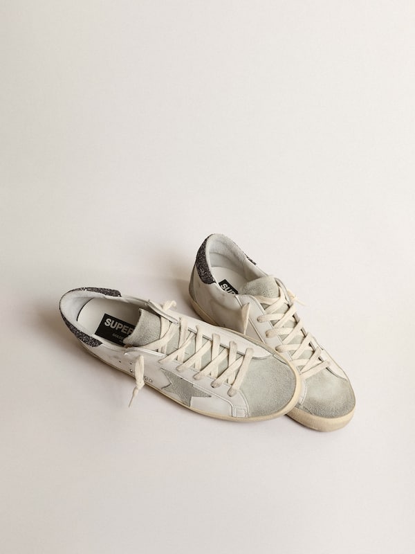 Golden Goose - Women’s Super-Star with gray star and dark gray glitter heel tab in 