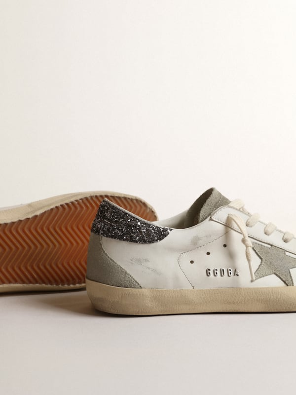 Golden Goose - Women’s Super-Star with gray star and dark gray glitter heel tab in 