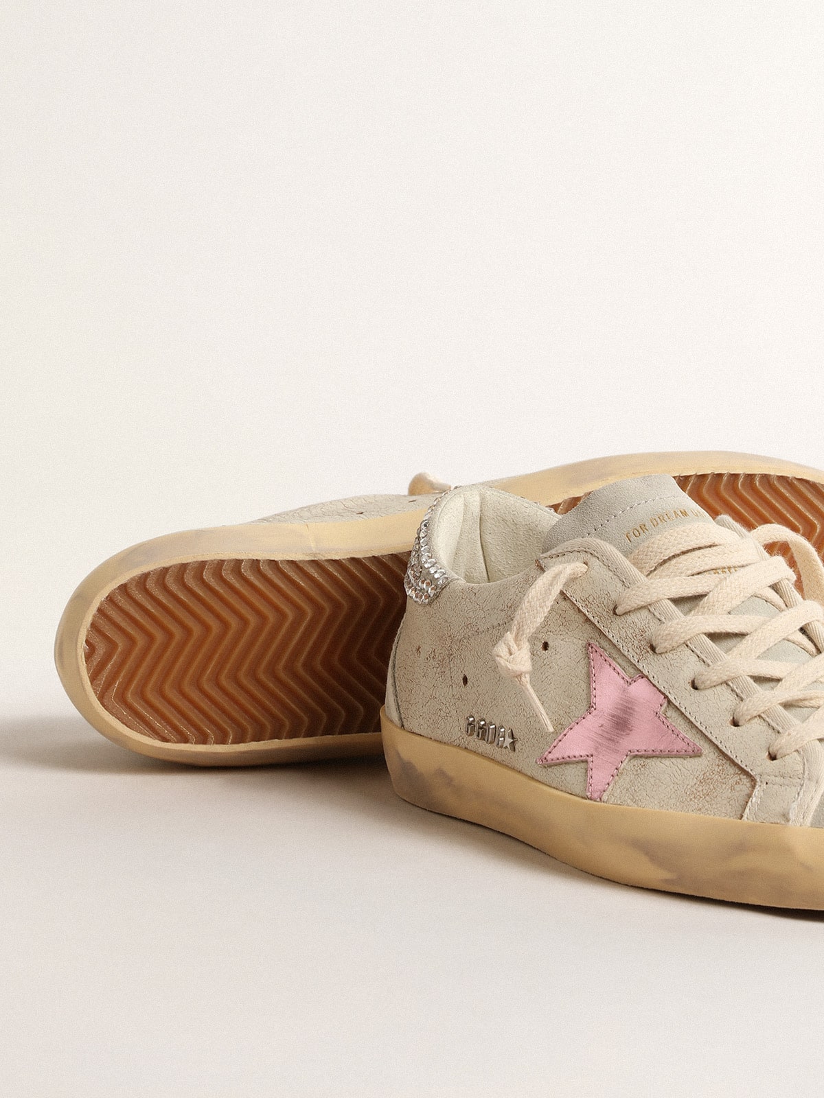 Golden Goose - Super-Star LTD in ecru with Swarovski crystal heel tab in 